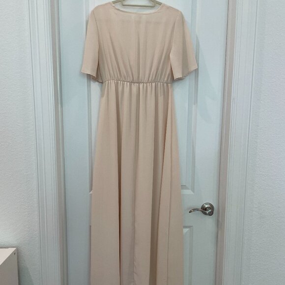 PinkBlush Beige Chiffon Bell Sleeve Maxi Dress Size Small - Picture 9 of 11